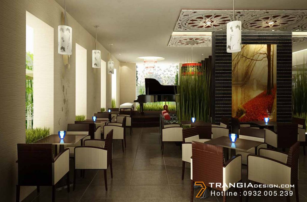 thiết kế cafe sân vườn không gian mở