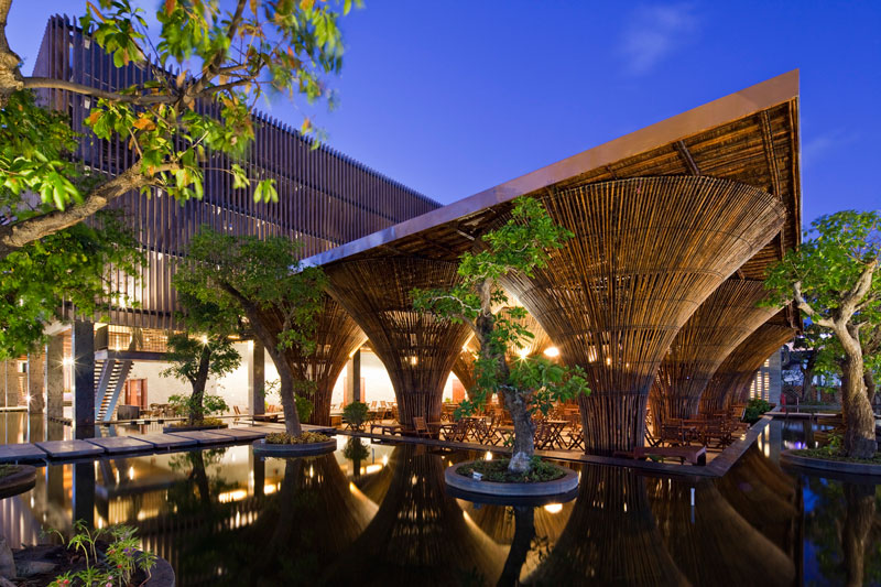 thiết kế nội thất cafe kiểu tre nứa.